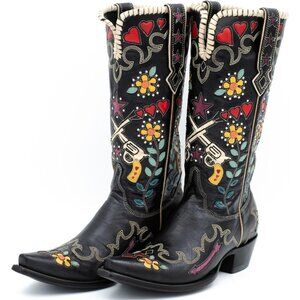 Women's Multi Color Western Cowgirl Boots Embroidered Patchwork Wide Calf Pull